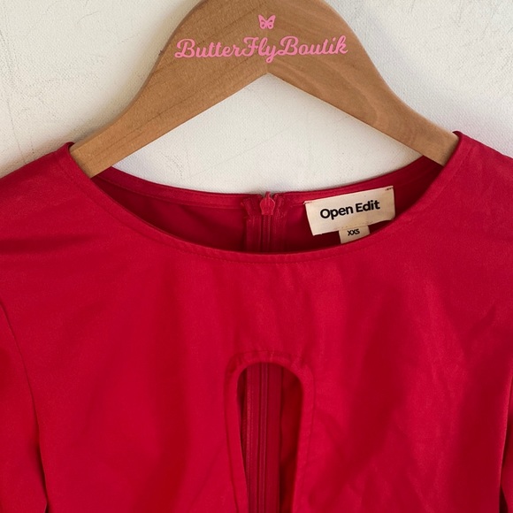 OPEN EDIT Cutout Detail Red Long-sleeve Blouse, Size XXS, NWT - Picture 8 of 12